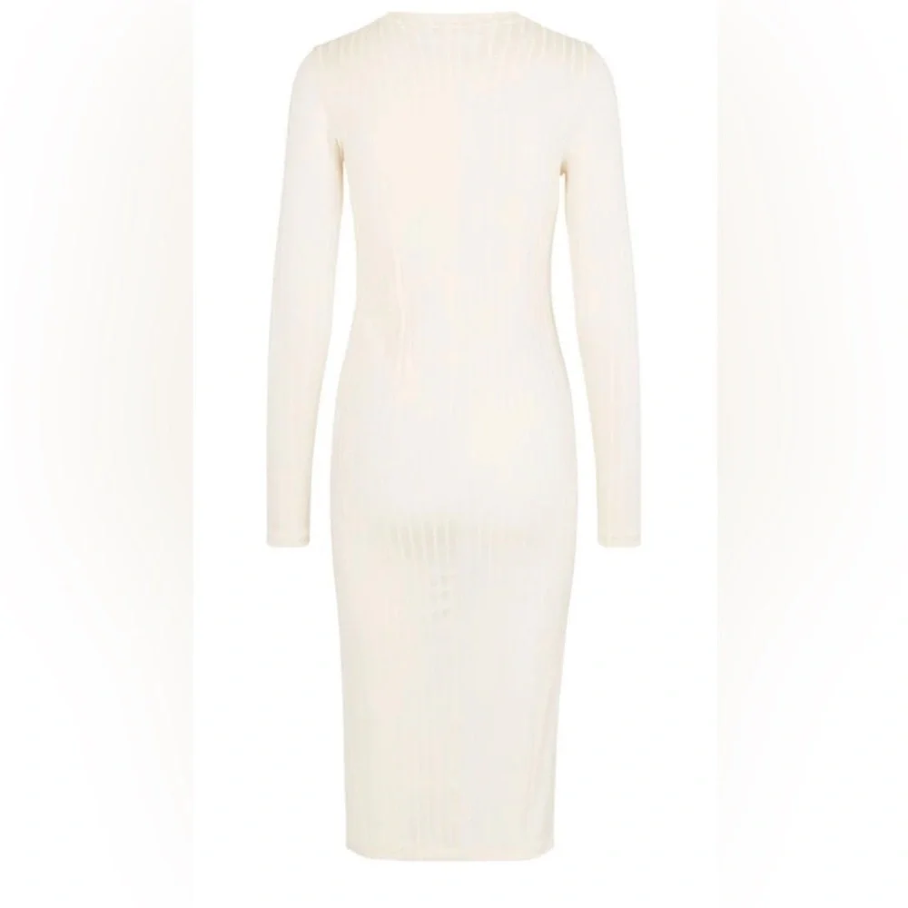 Samsoe Samsoe Jenari Ribbed Knit Eggnog Long Sleeve Sheath Dress Size Large - Picture 2 of 15